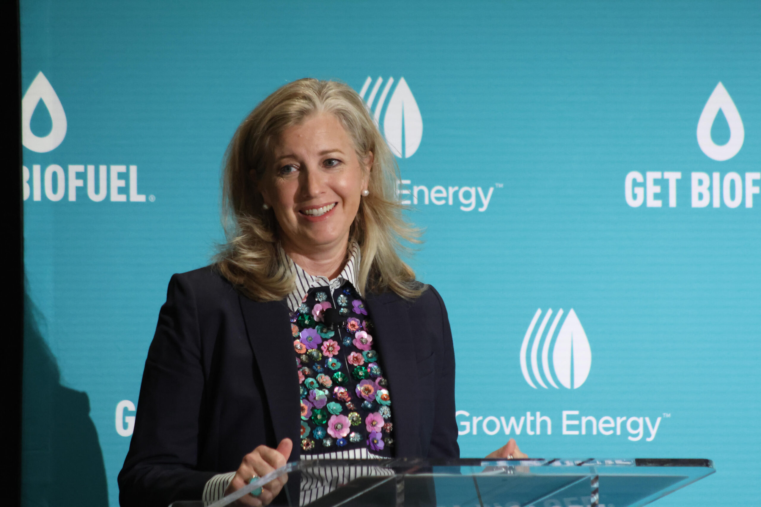 Growth Energy CEO Emily Skor onstage at the 2025 Growth Energy Biofuels Summit.